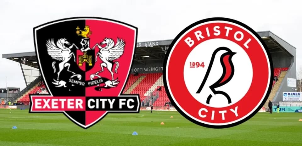 Logos de Exeter City FC y Bristol City en el estadio