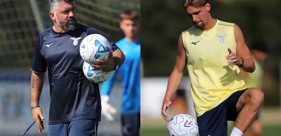 Entrenador y jugador de Lazio durante sesión de entrenamiento
