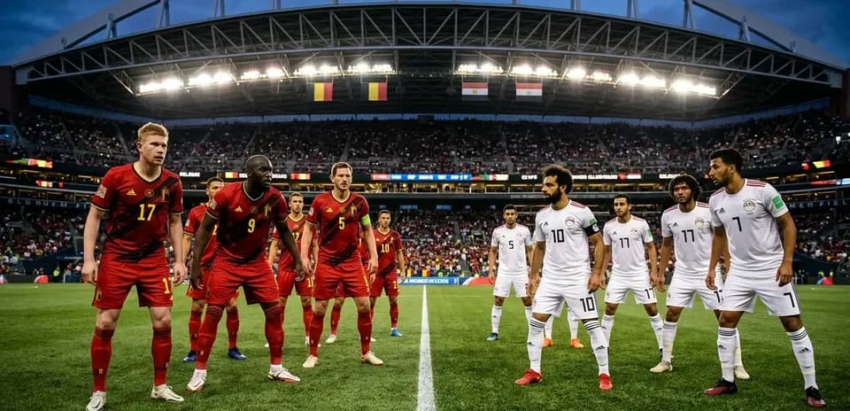 Jugadores de Bélgica y Egipto en el campo