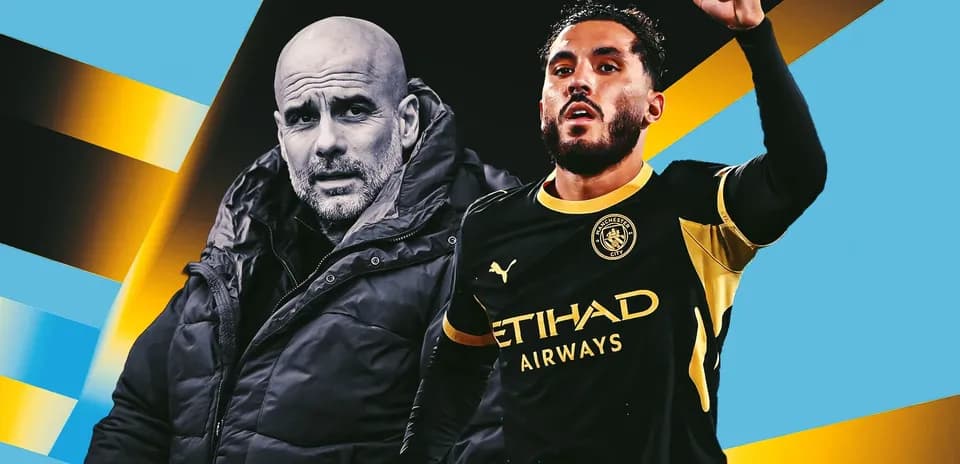 Pep Guardiola y jugador de Manchester City en acción