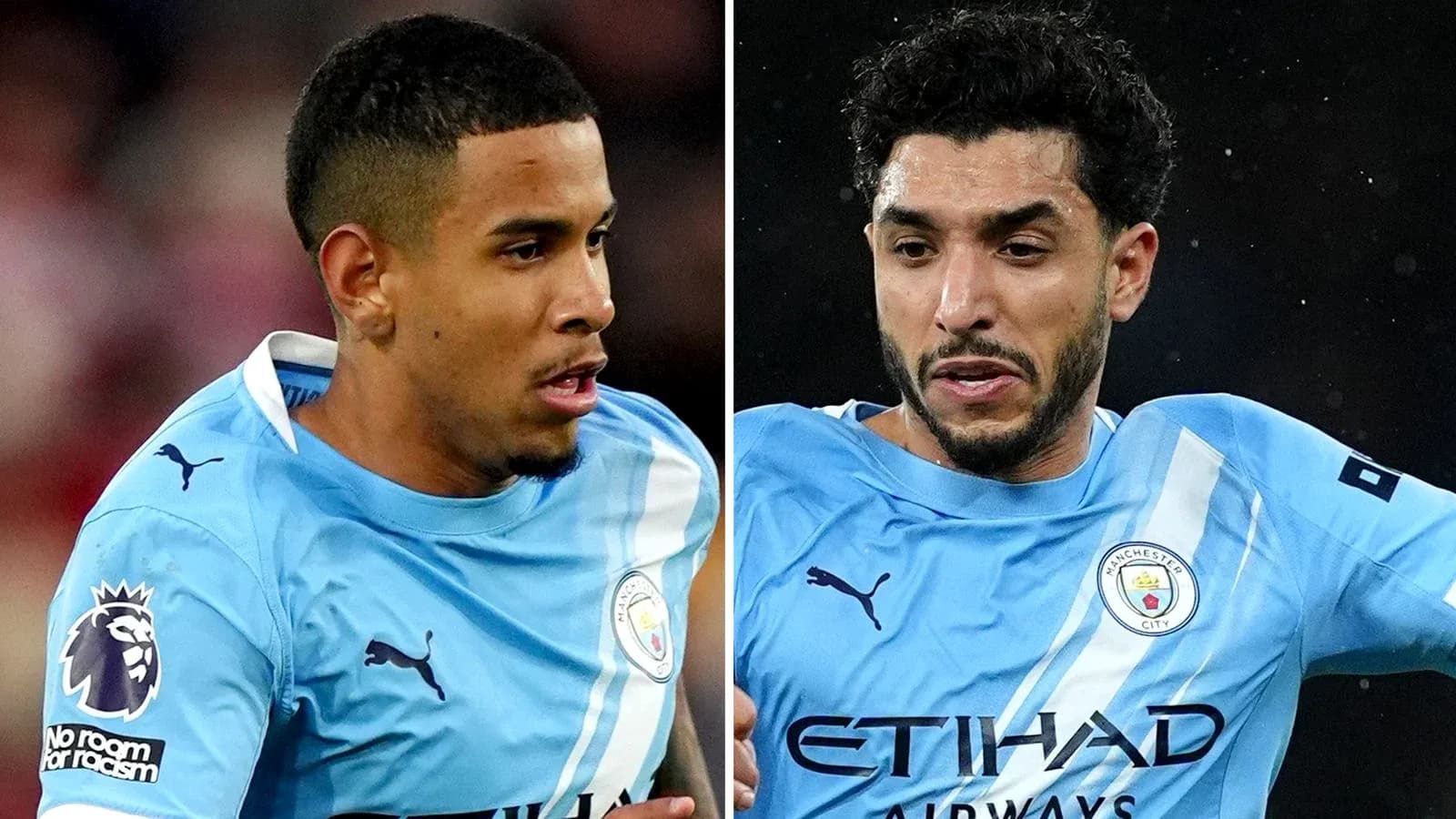 Dos jugadores de Manchester City en acción durante el partido