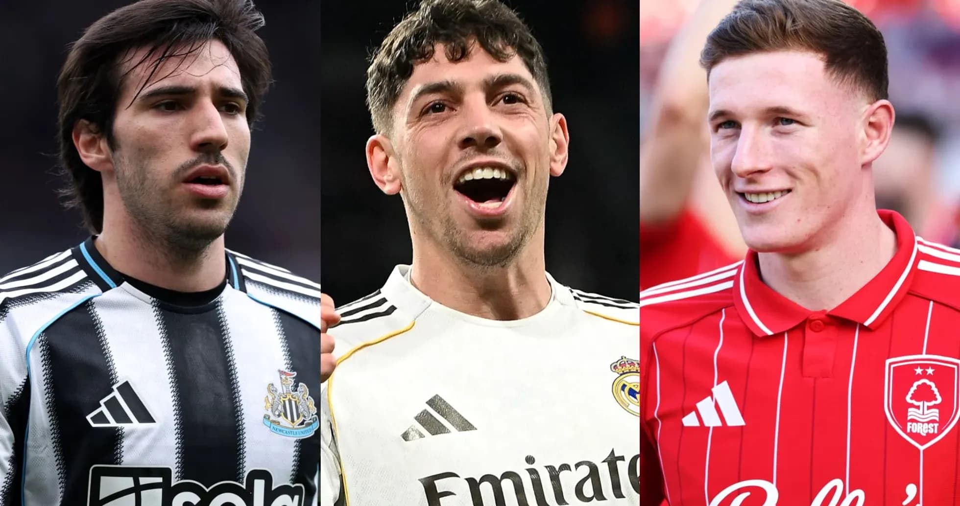 Tres futbolistas en sus camisetas de club