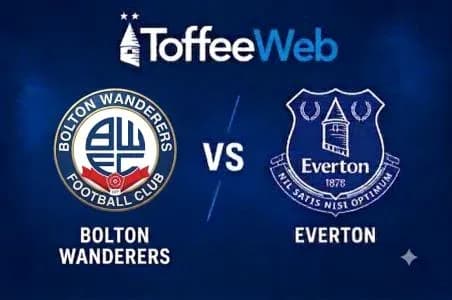 Logos de Bolton Wanderers y Everton en el partido