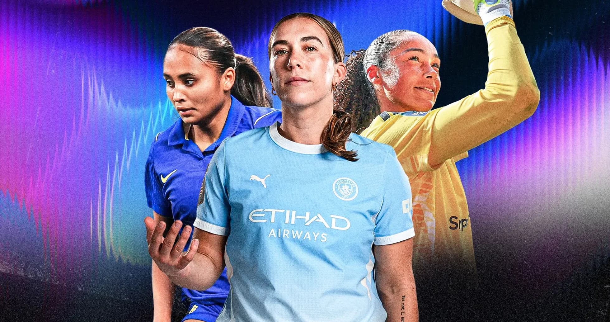 Jugadora de fútbol en uniforme de Manchester City