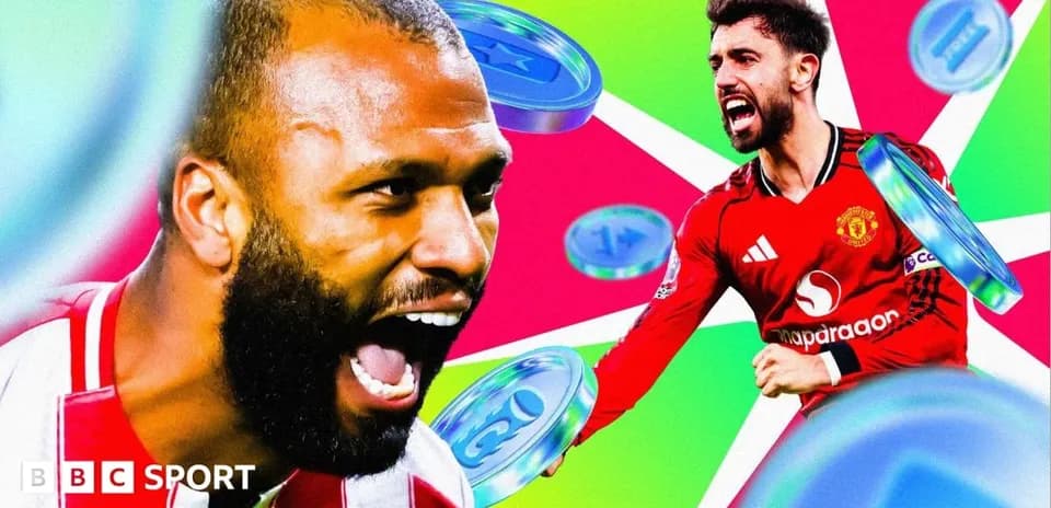 Jugadores celebrando goles con fondo colorido