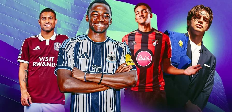 Jugadores de fútbol en camisetas de sus equipos