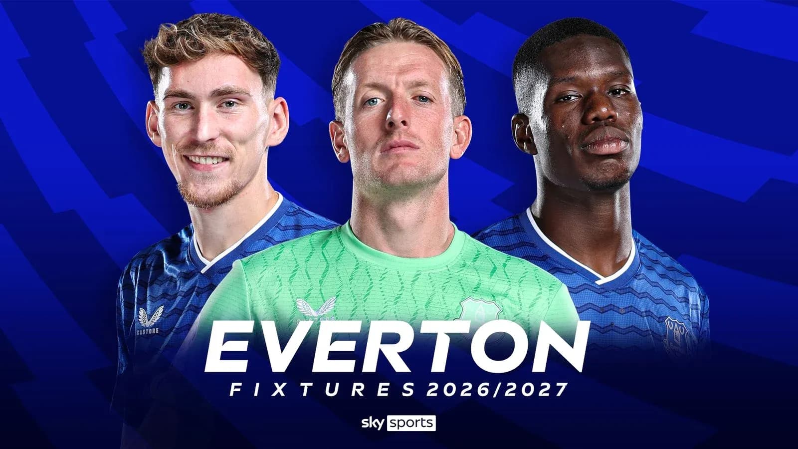 Tres jugadores de Everton con fondo azul