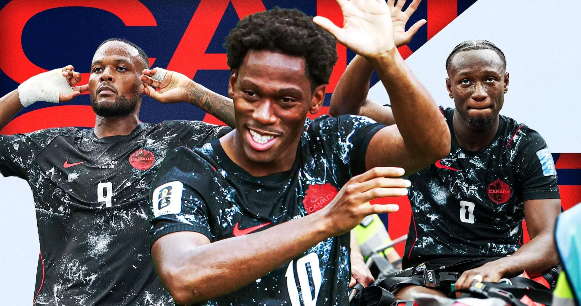 Jugadores de Canadá celebrando en el campo de fútbol