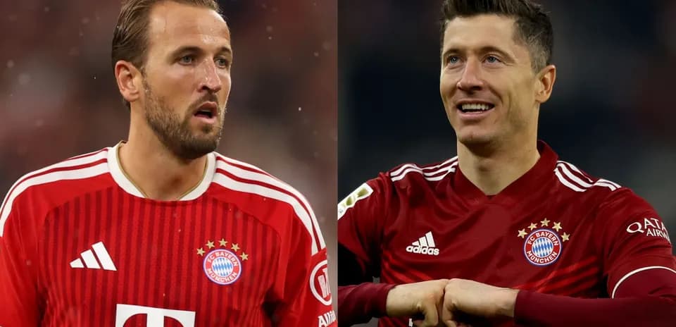 Harry Kane y Robert Lewandowski en uniforme del Bayern