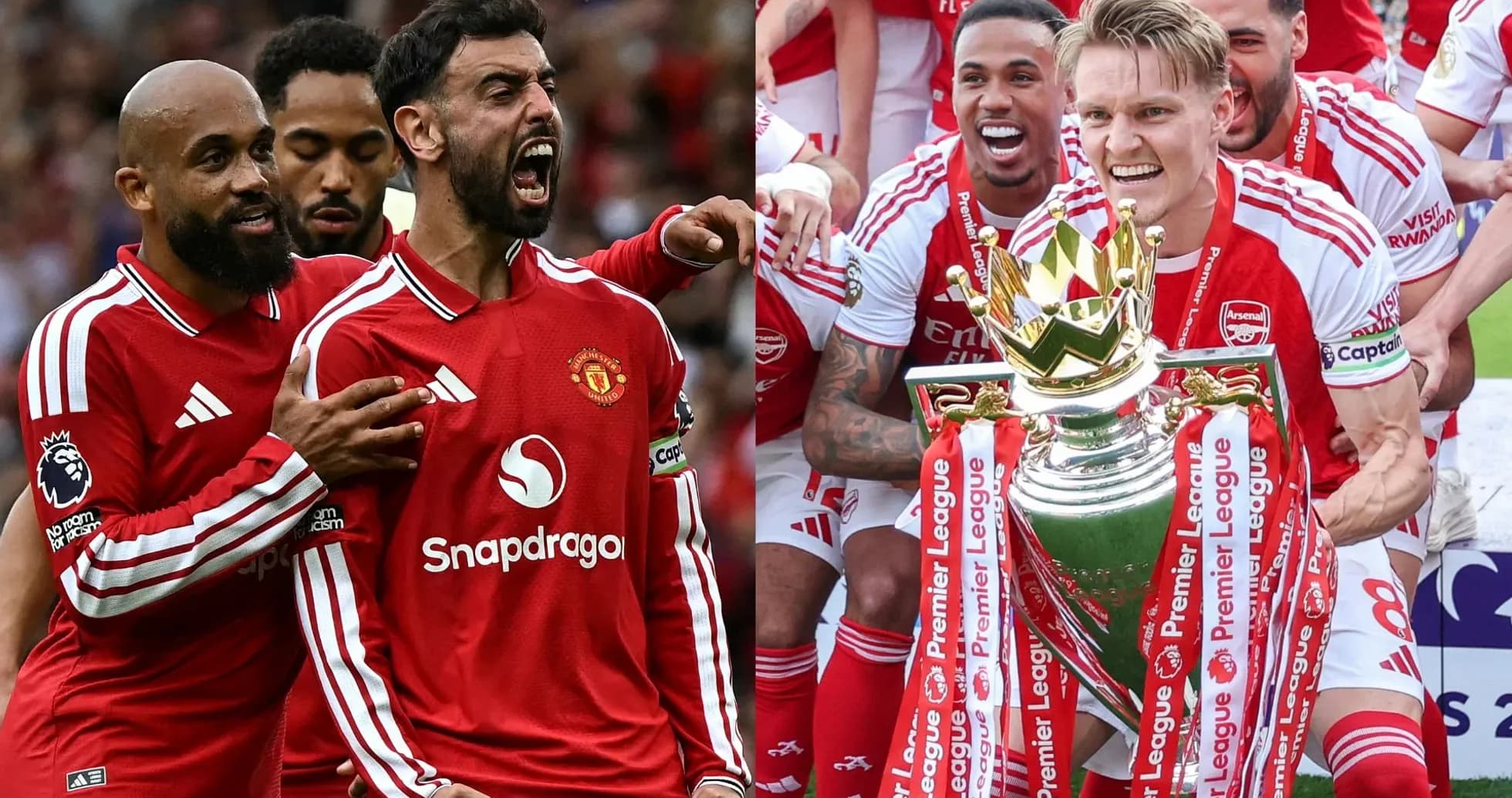 Jugadores de Manchester United y Arsenal celebrando éxitos