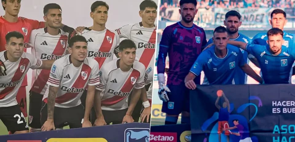 Jugadores de River Plate y Estudiantes en alineación