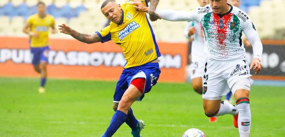 Jugadores de Palestino y Universidad de Concepción en acción