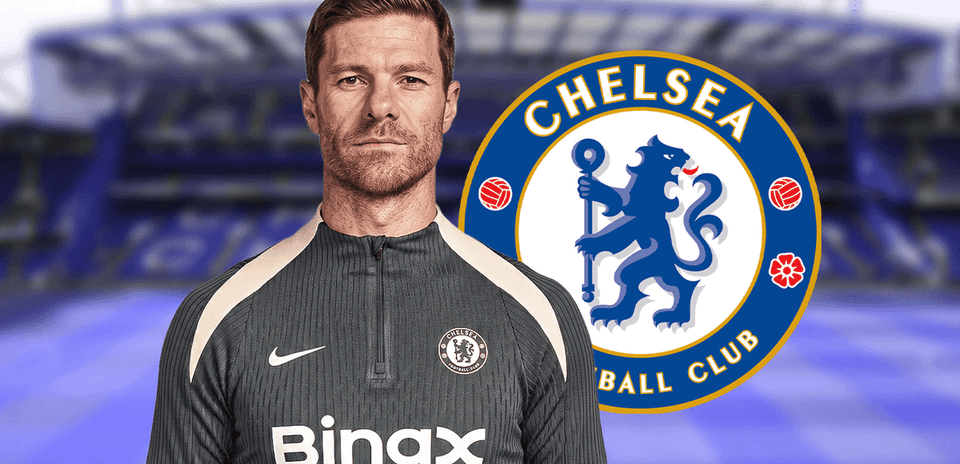Entrenador de Chelsea con logo del club de fondo