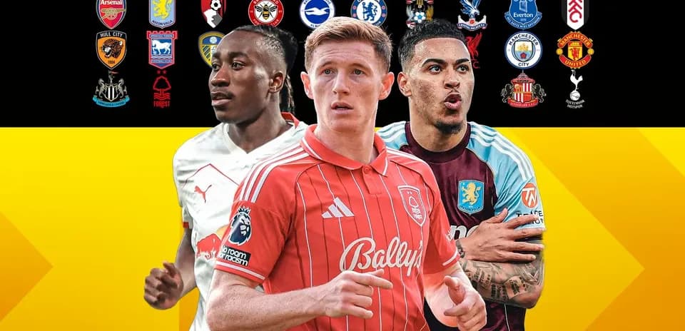 Tres jugadores de fútbol frente a logos de equipos