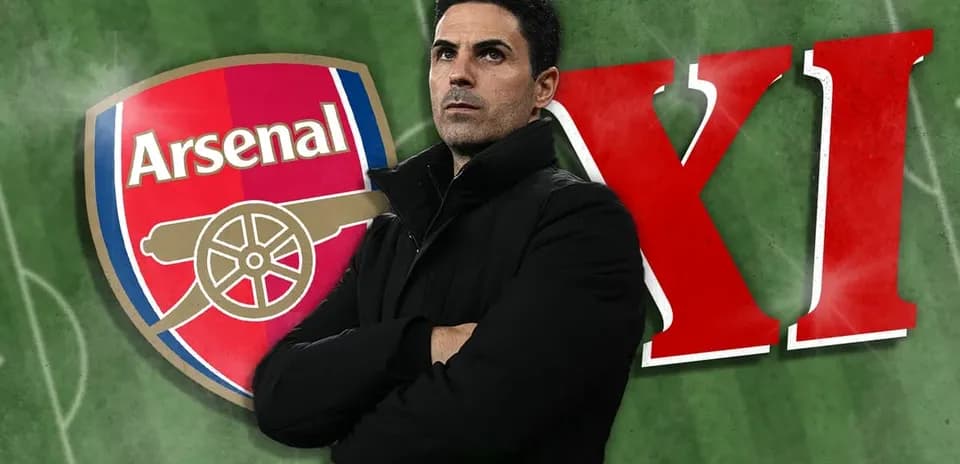 Mikel Arteta con el logo de Arsenal de fondo