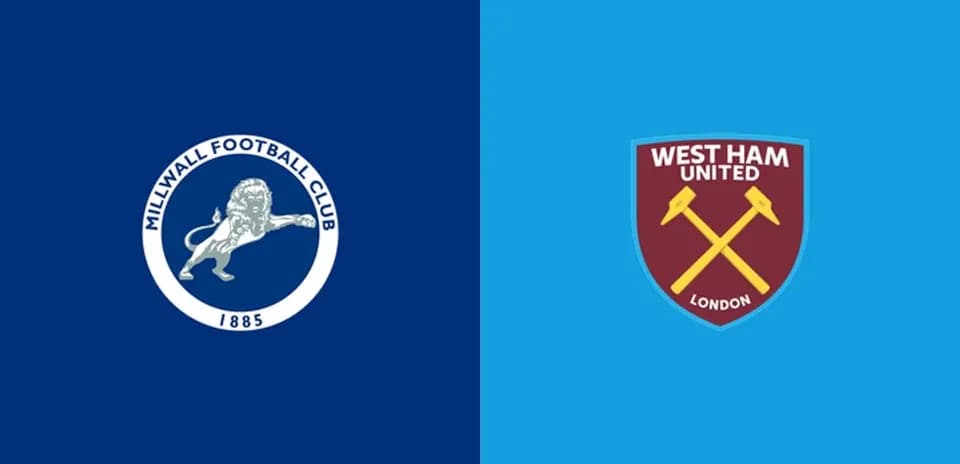 Logos de Millwall y West Ham United en fondo azul