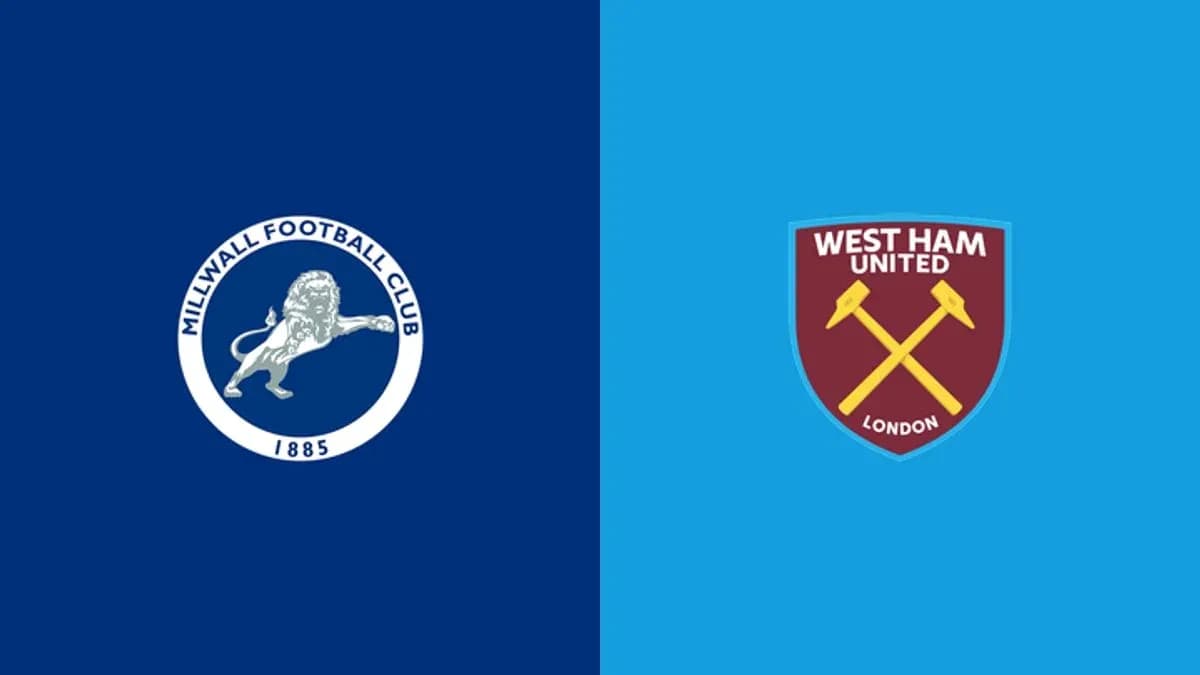 Logos de Millwall y West Ham United en fondo azul
