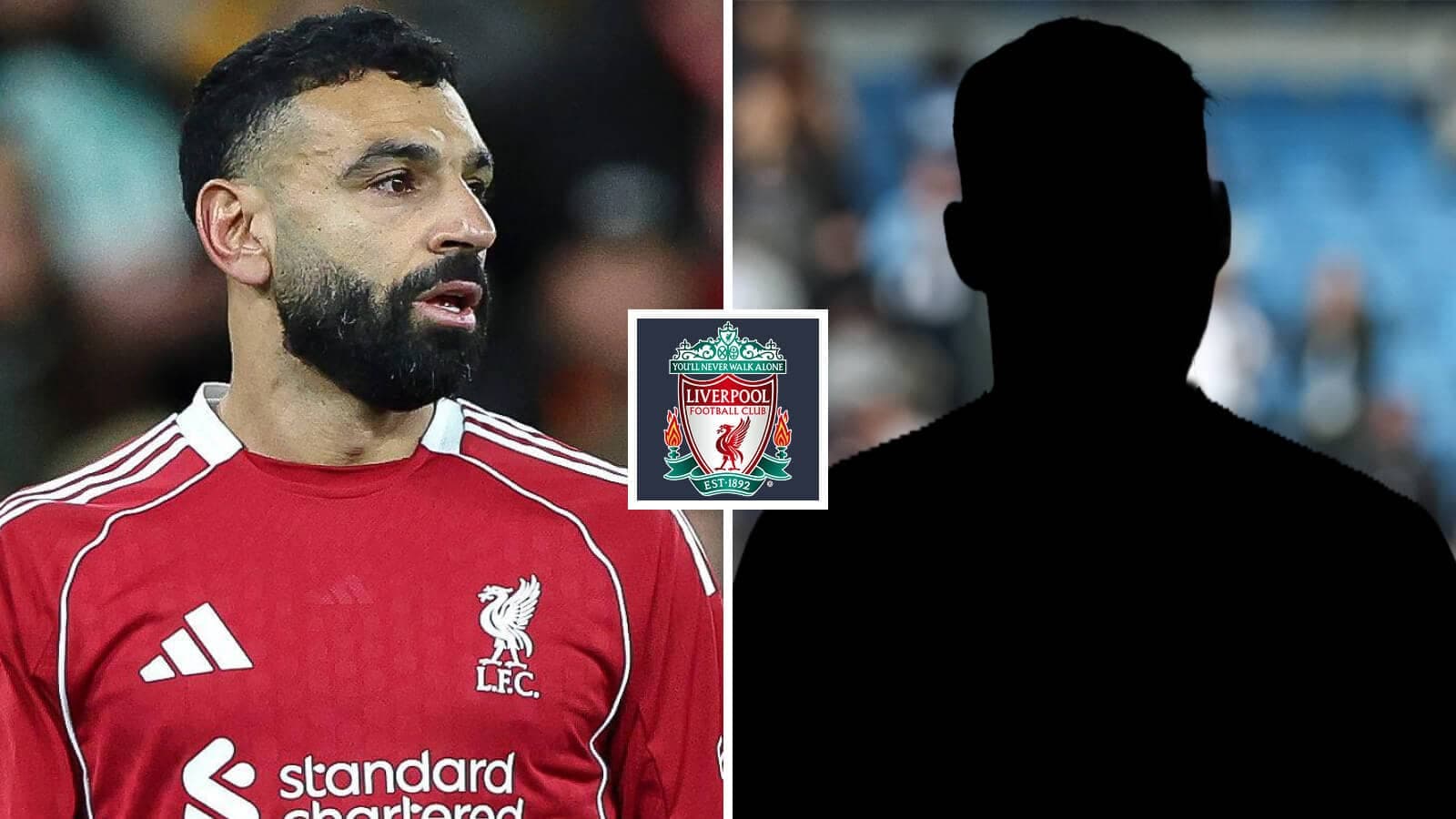 Jugador de Liverpool en camiseta roja y silueta oscura