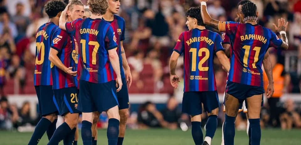 Jugadores del Barcelona celebrando un gol