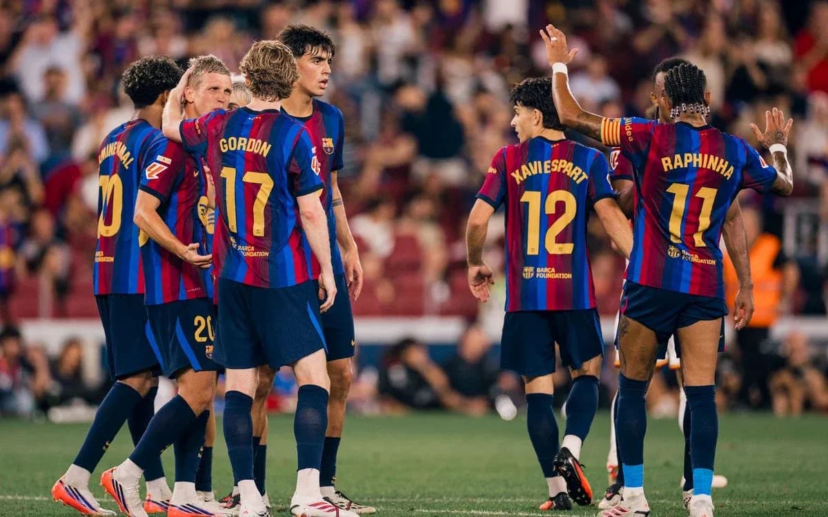 Jugadores del Barcelona celebrando un gol