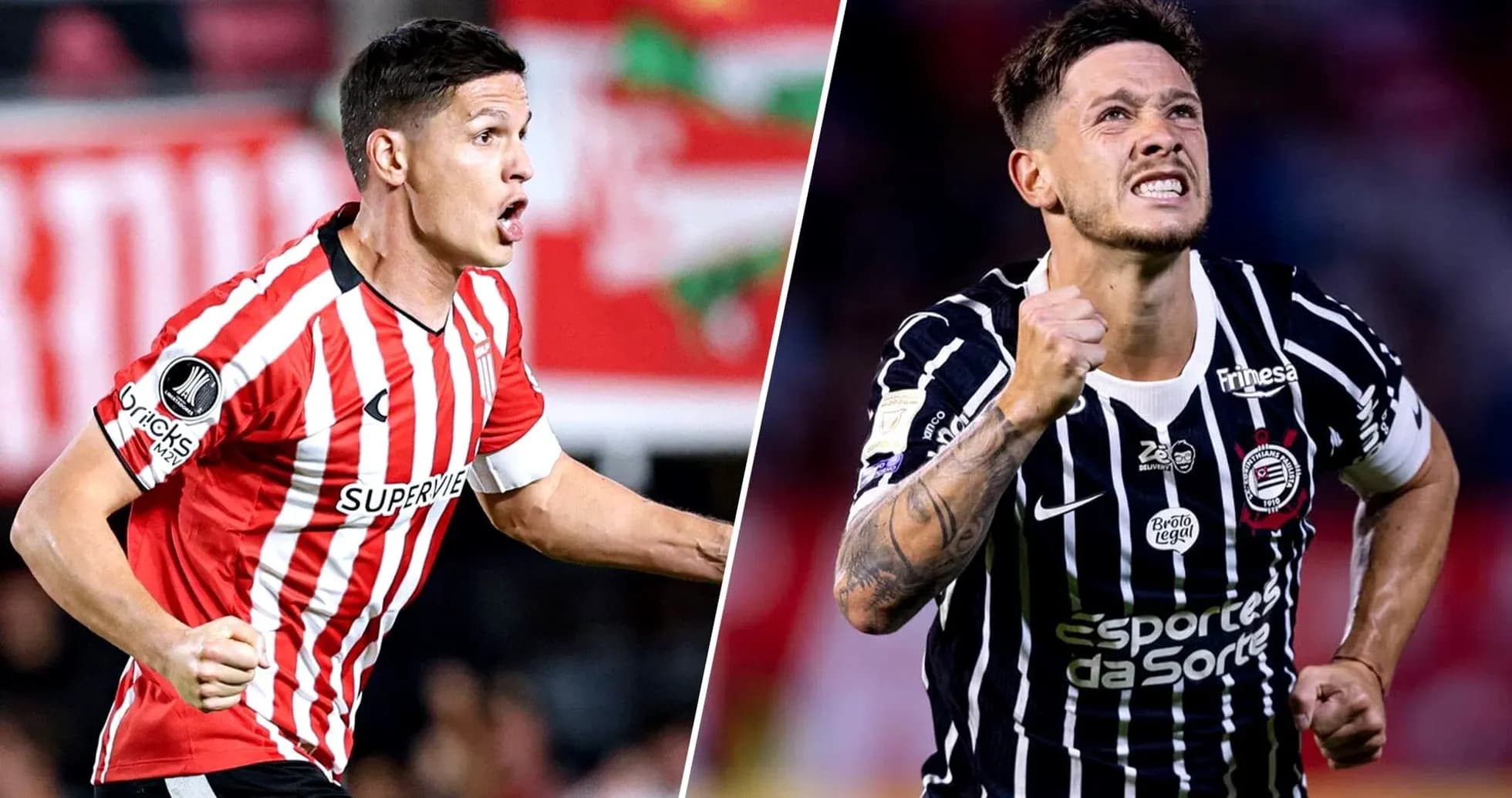 Jugadores de Estudiantes y Corinthians celebrando