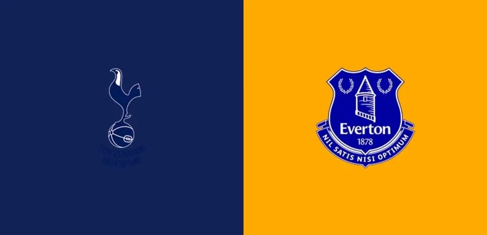 Logos de Tottenham Hotspur y Everton en fondo dividido