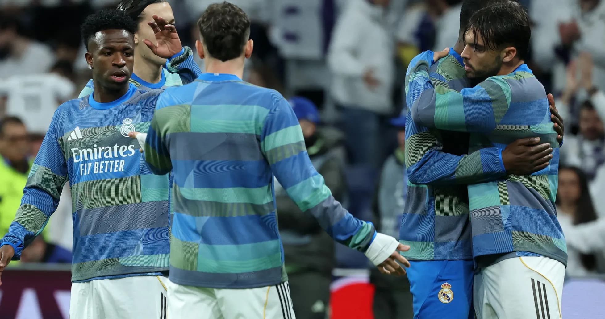 Jugadores del Real Madrid en el calentamiento previo