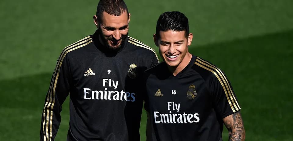 Karim Benzema y James Rodríguez entrenando juntos