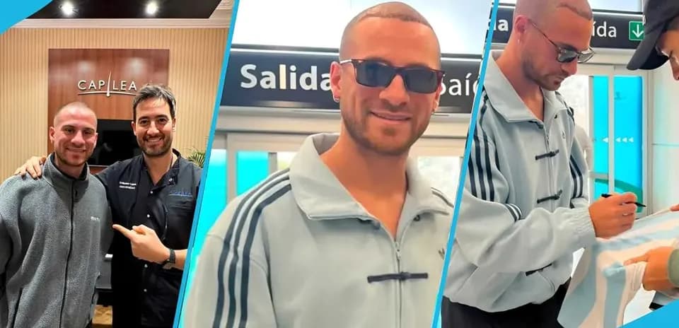 Persona firmando autógrafos en un aeropuerto