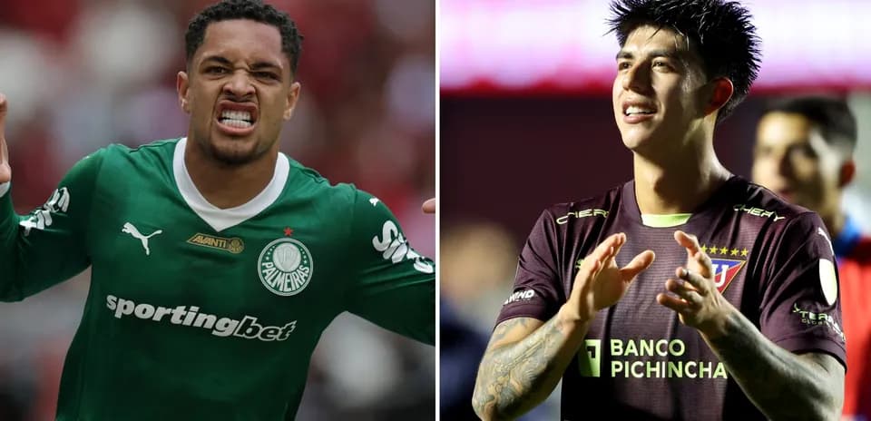 Jugadores de LDU y Palmeiras en acción