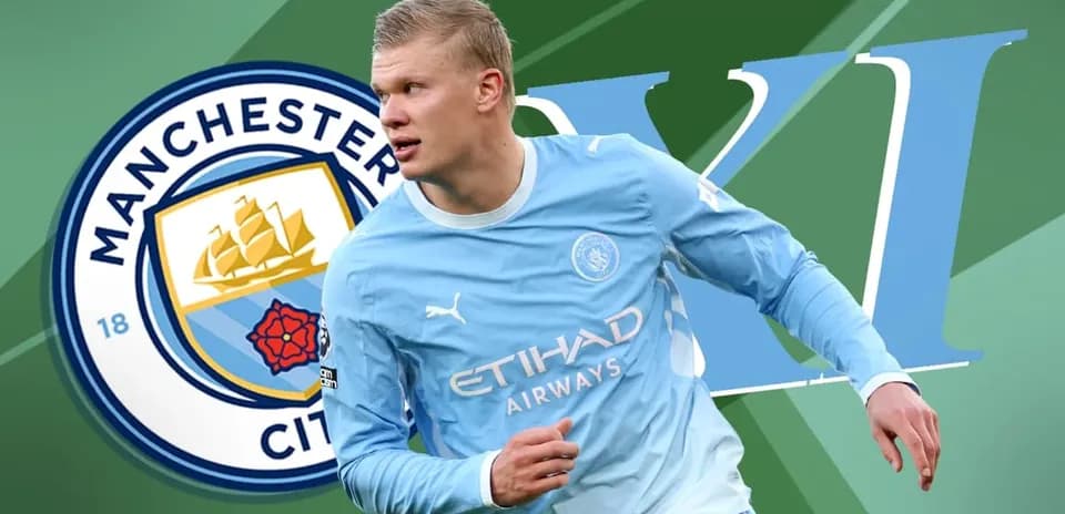 Erling Haaland corriendo con la camiseta del Manchester City