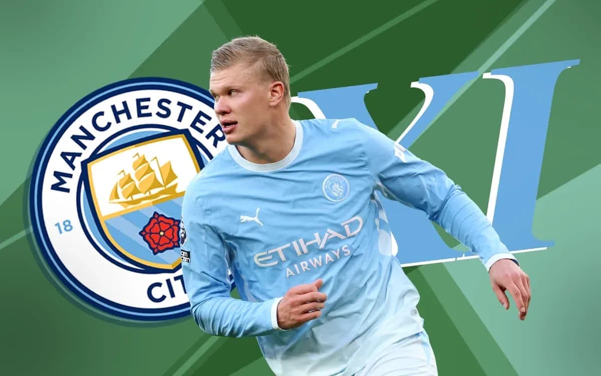 Erling Haaland corriendo con la camiseta del Manchester City