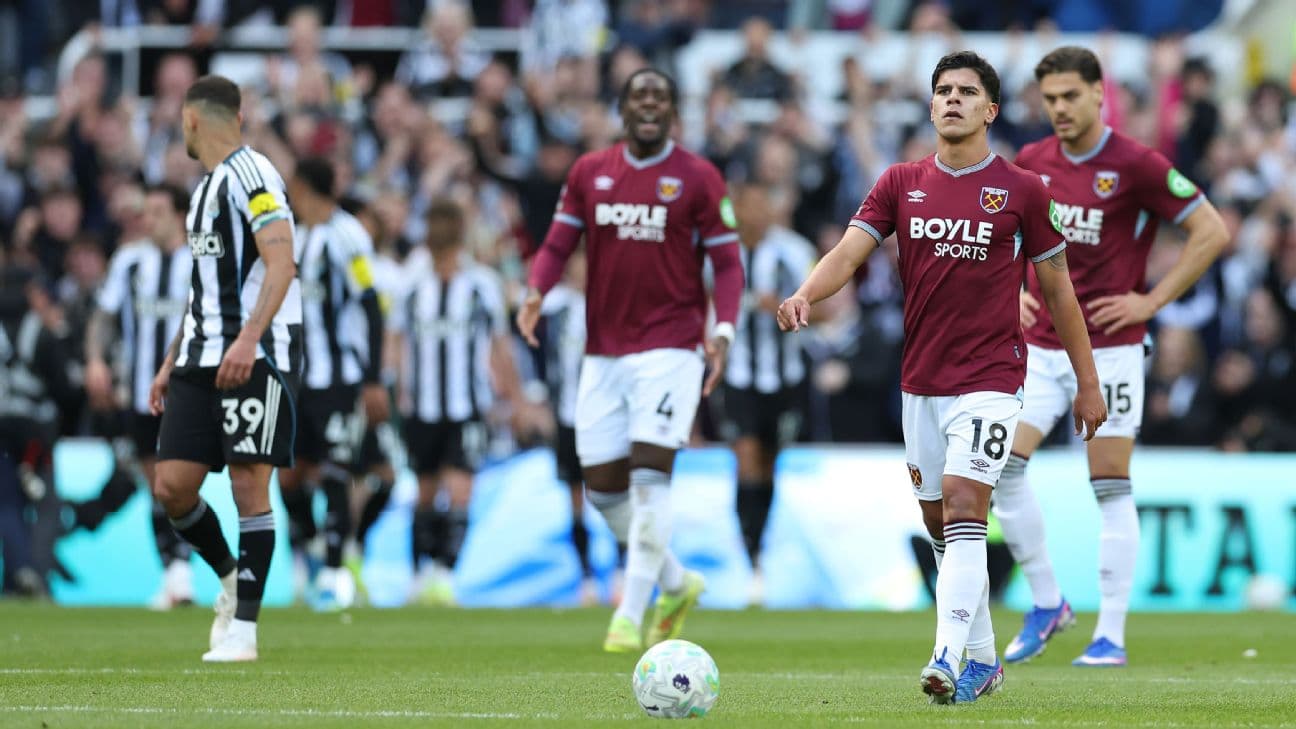 Jugadores de West Ham en el partido contra Newcastle