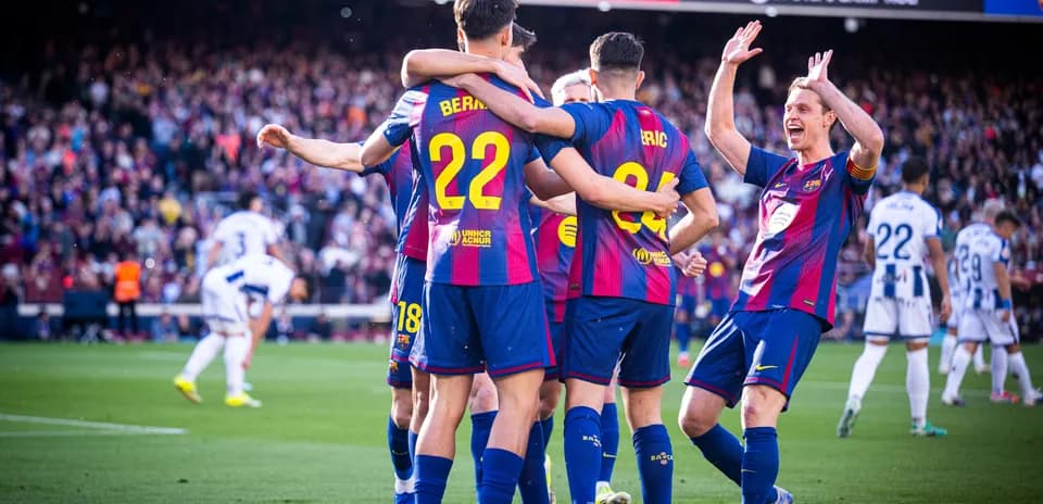 Jugadores del Barcelona celebrando un gol