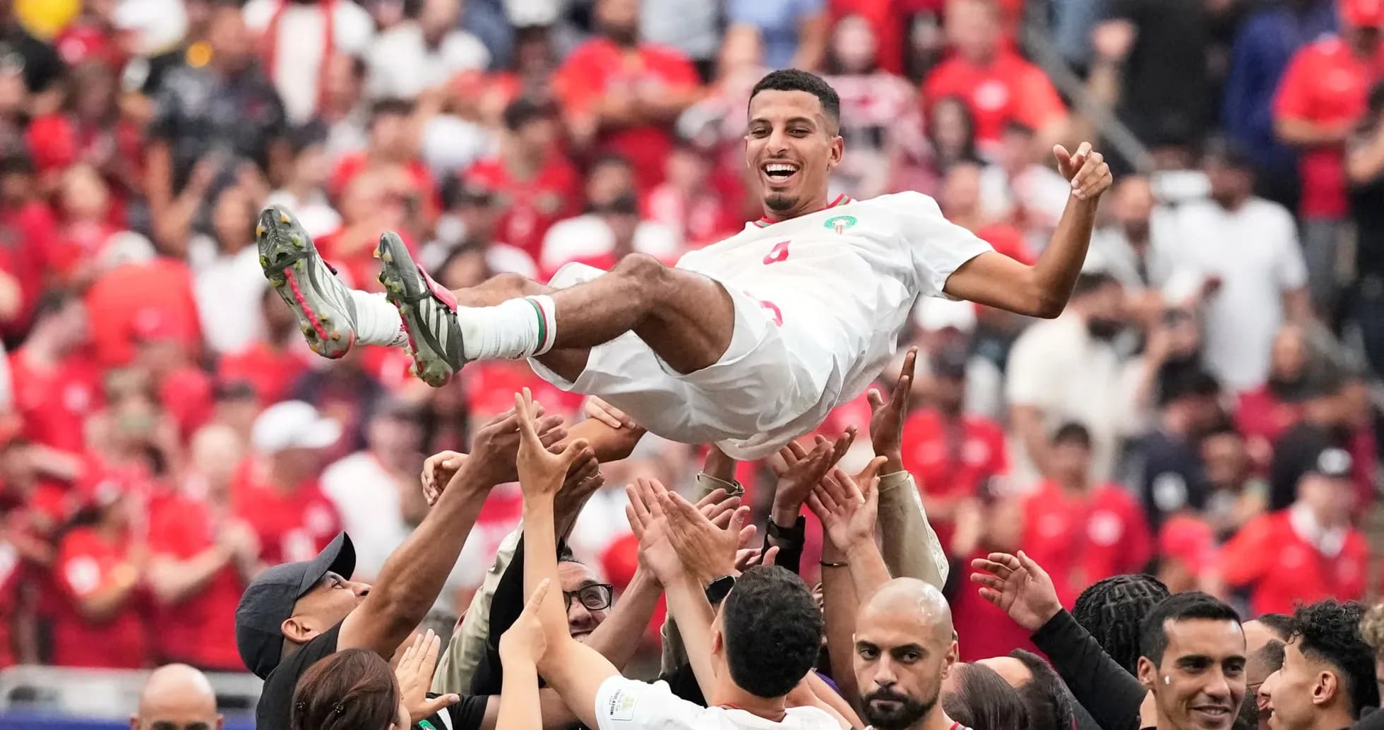 Celebración de jugadores de Marruecos tras victoria