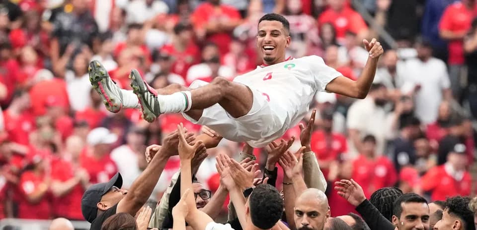Celebración de jugadores de Marruecos tras victoria
