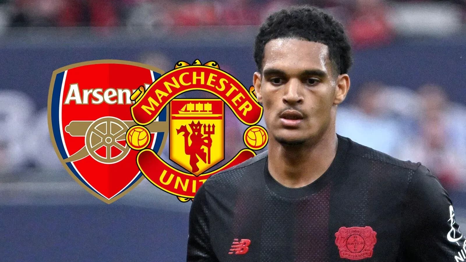 Jugador de fútbol con logotipos de Arsenal y Manchester United