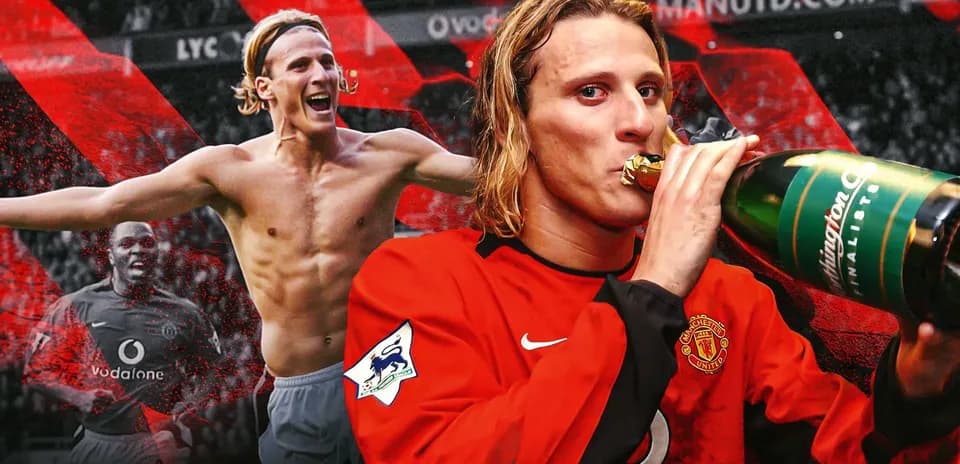 Jugador de Manchester United celebrando con champán