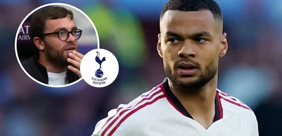 Jugador de fútbol en acción con logo de Tottenham