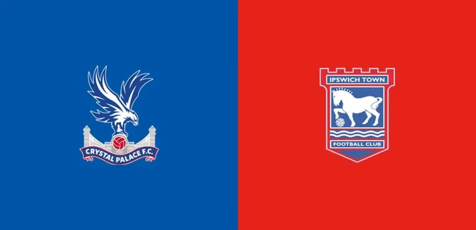 Logos de Crystal Palace e Ipswich Town en fondo colorido