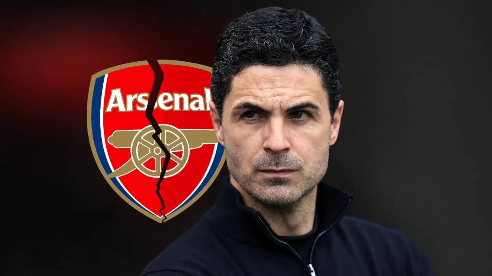 Mikel Arteta frente al escudo de Arsenal roto