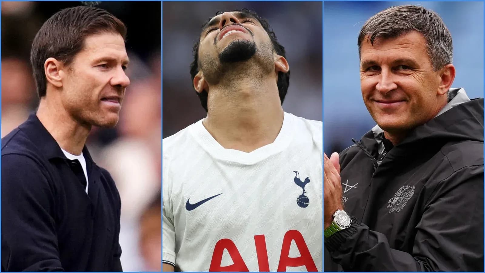 Entrenadores y jugador de Tottenham en partido