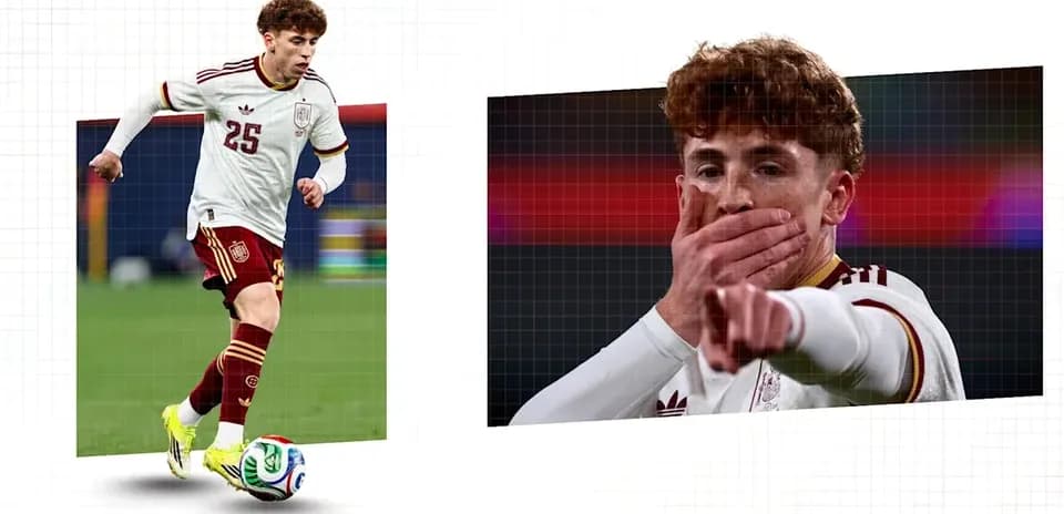 Jugador de España corriendo y señalando con la mano