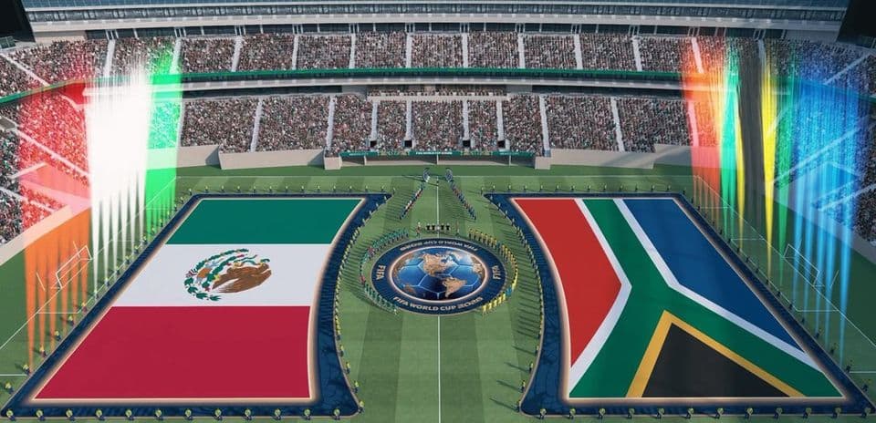 Banderas de México y Sudáfrica en el estadio