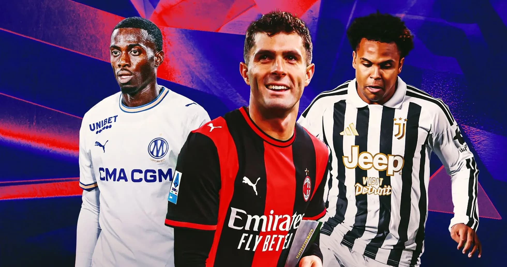 Jugadores de fútbol en camisetas de sus equipos