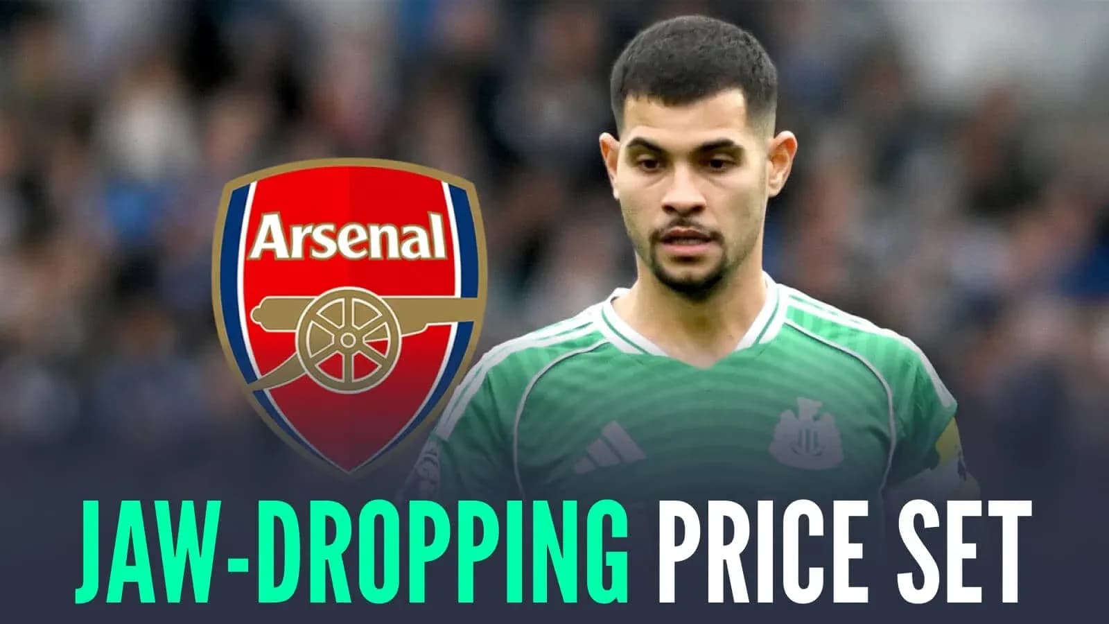 Jugador con camiseta verde frente al logo de Arsenal