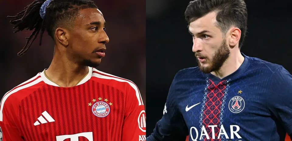 Jugadores de Bayern Múnich y PSG mirando hacia adelante
