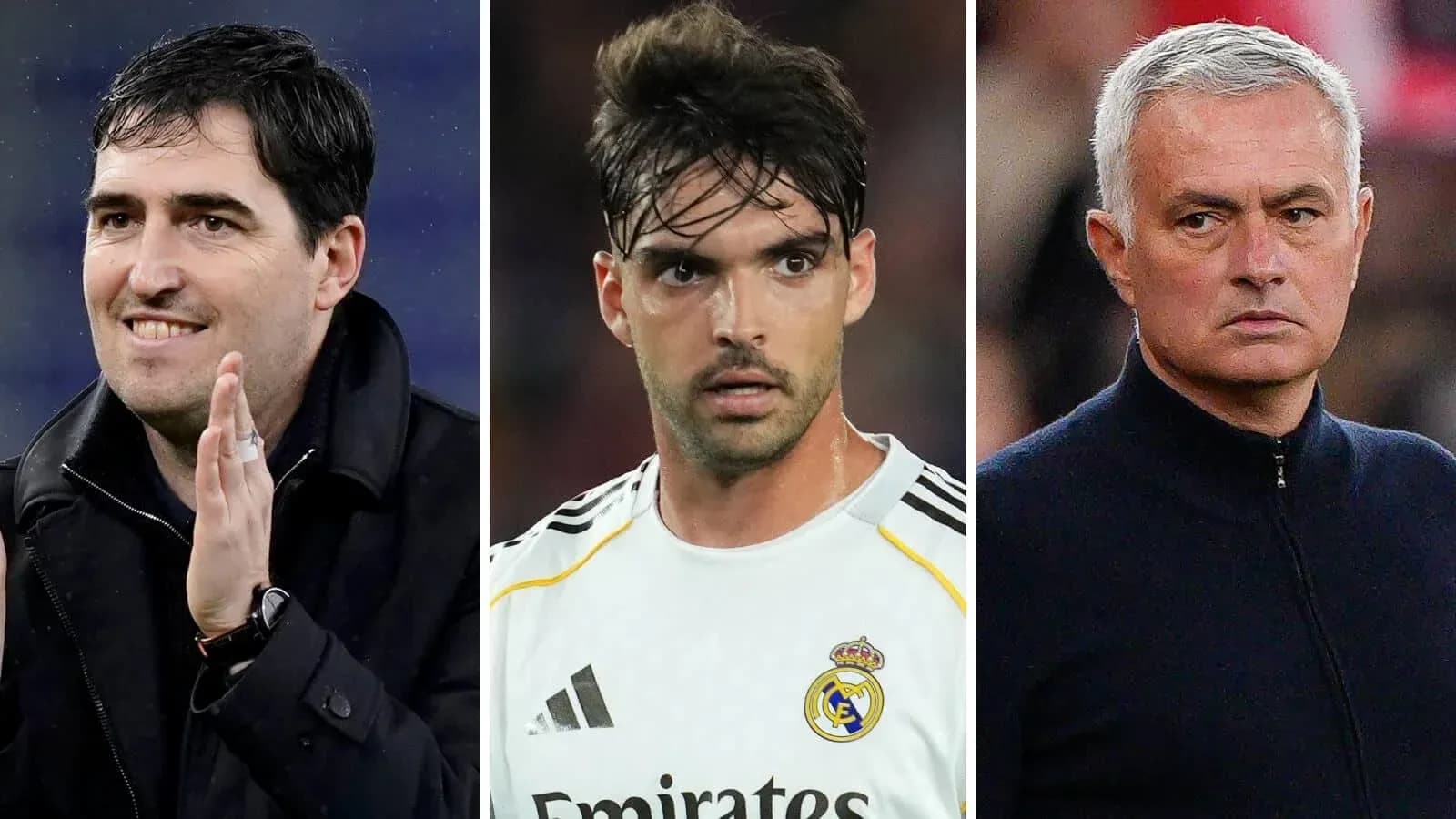 Tres personas en diferentes contextos futbolísticos