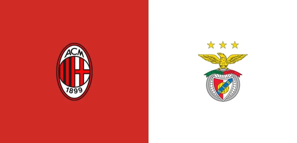 Logos de AC Milan y Benfica en fondo colorido