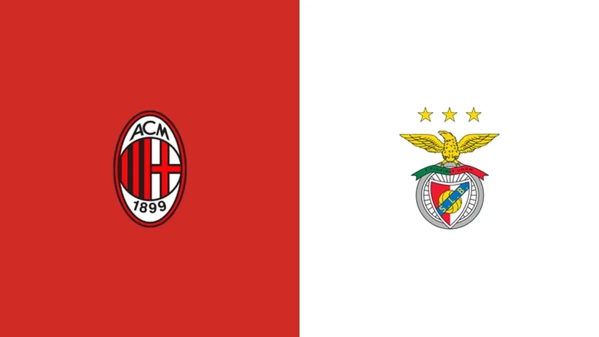 Logos de AC Milan y Benfica en fondo colorido
